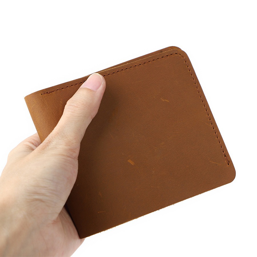 Leather brown light and thin retro short wallet