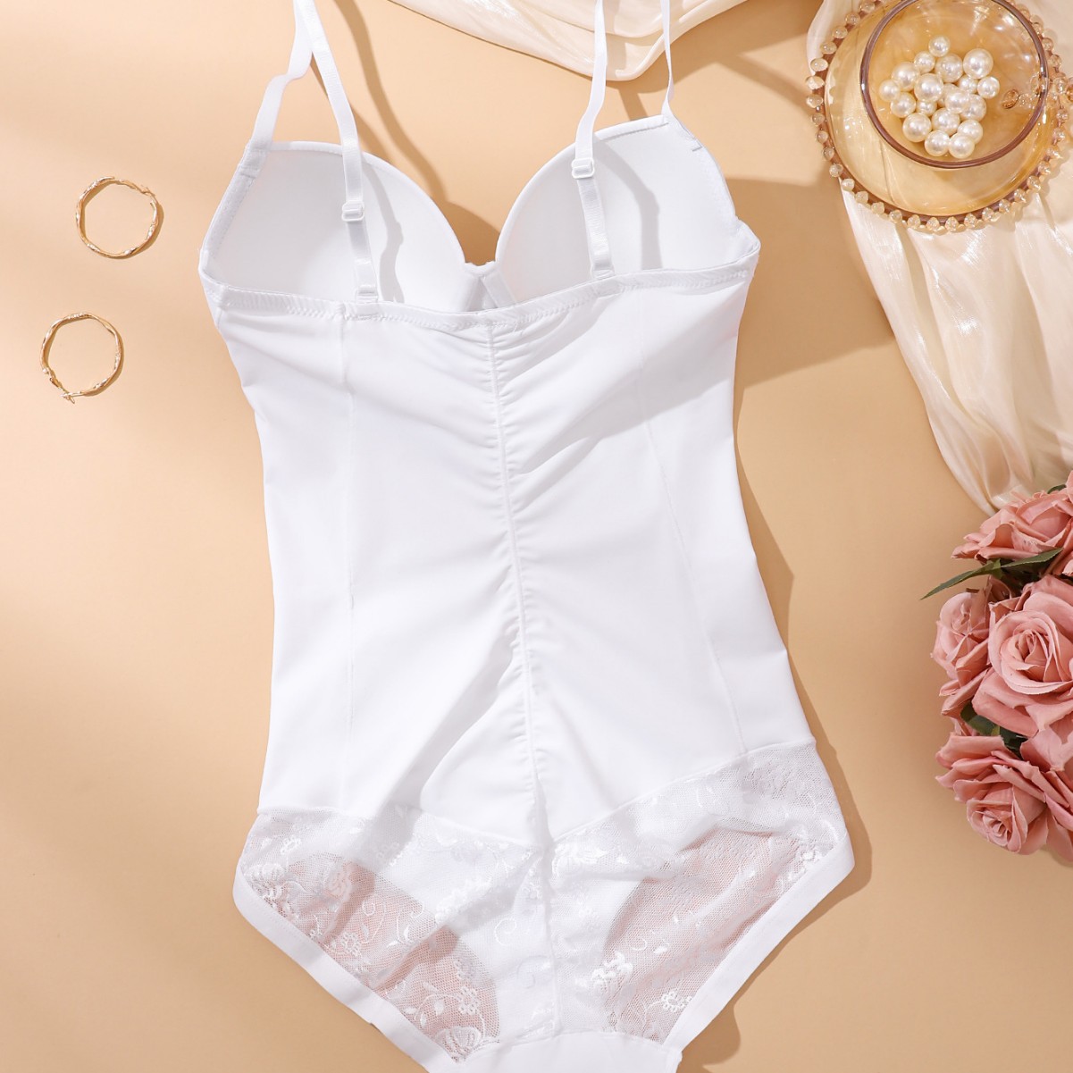Body Faja Moldeador con Brasier de Nylon y Encaje Reductor Sin Costuras para Posparto