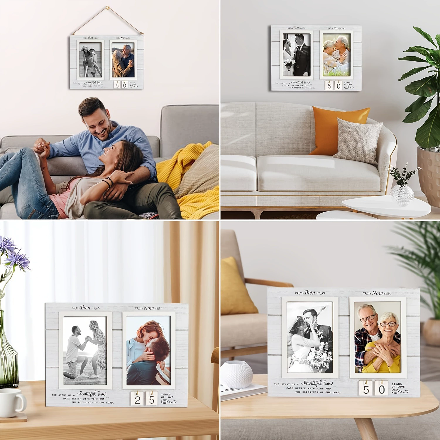 В наличии Amazon креативная деревянная Юбилейная фоторамка помолвка Свадебная пара с фото столом 4*6 дюймов