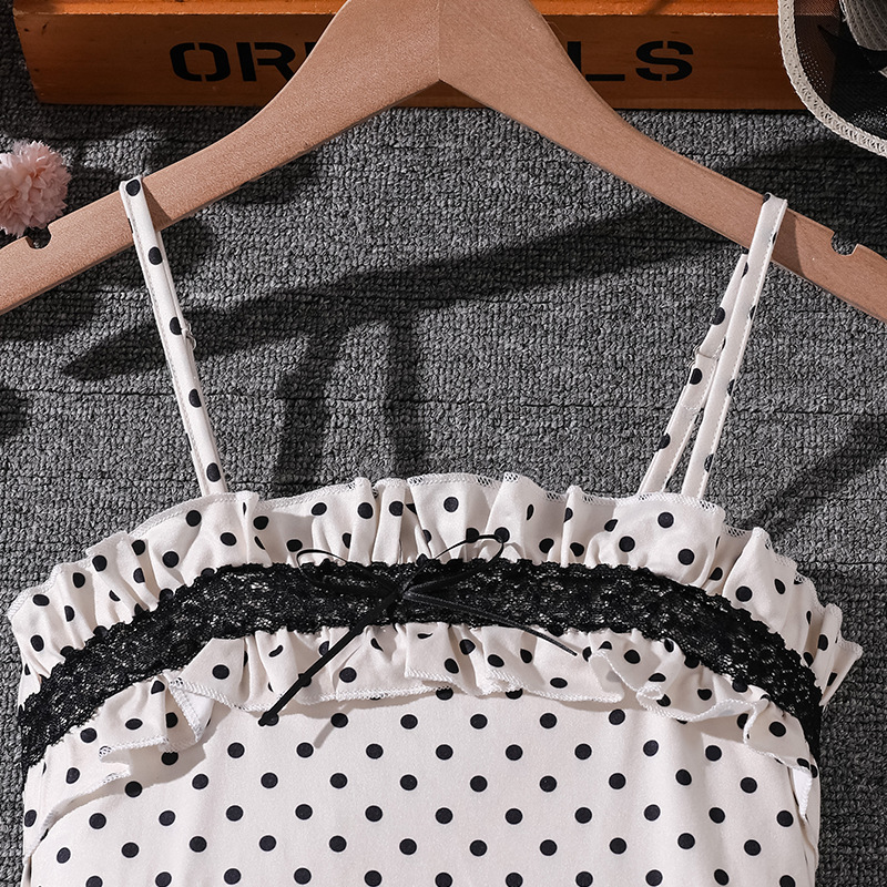 Girls' Slim Fit Polka Dot Dress Style Summer New Literary Retro Sexy Suspender Dress For Young Girls (8-16Y)_voghion.com
