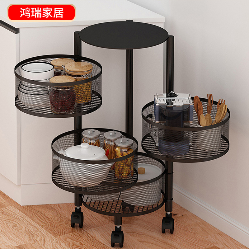 Estante de almacenamiento redondo sin instalación de cocina de frutas y verduras de múltiples capas estante de almacenamiento giratorio de acero al carbono estante de almacenamiento móvil
