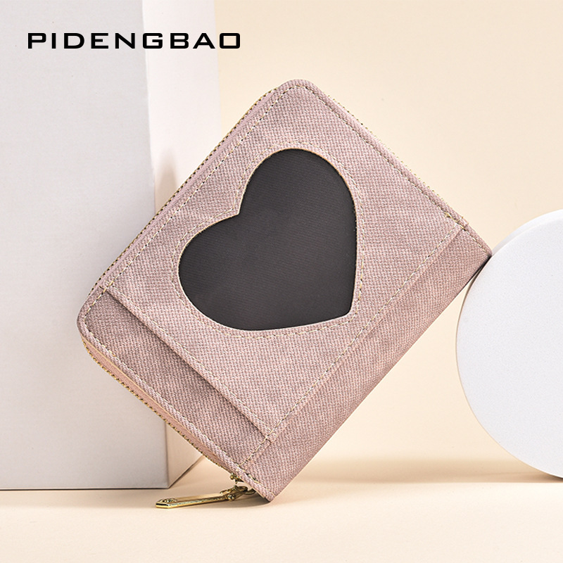 2025 New Korean Style Solid Color Imitation Denim Love Women's Wallet Large Capacity Zipper Coin Purse Student Wallet