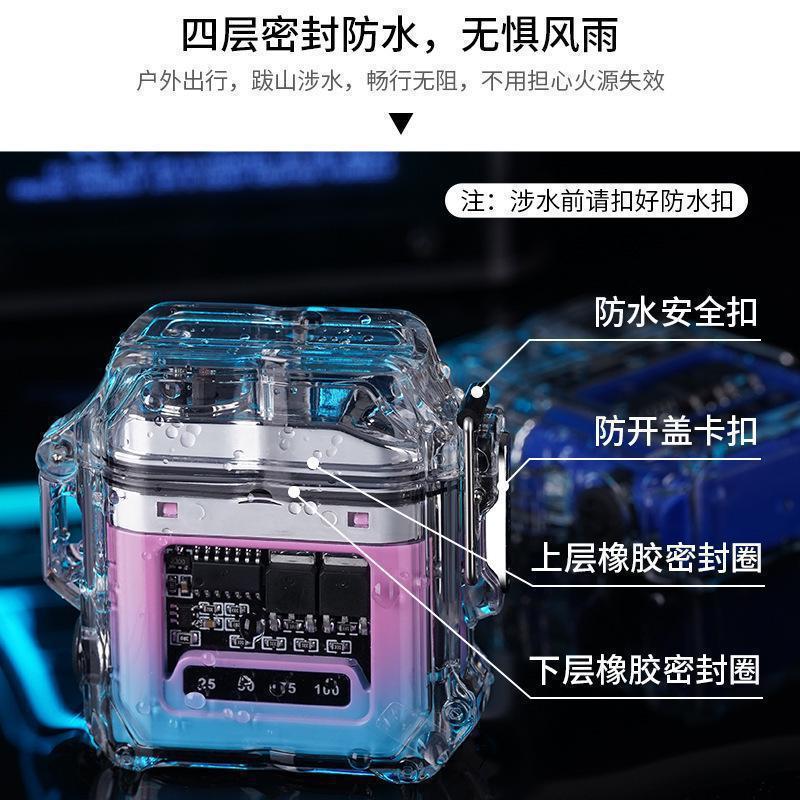 encendedor de arco transfronterizo con cáscara transparente impermeable encendedor de pulso electrónico al aire libre multifuncional mini llavero luz