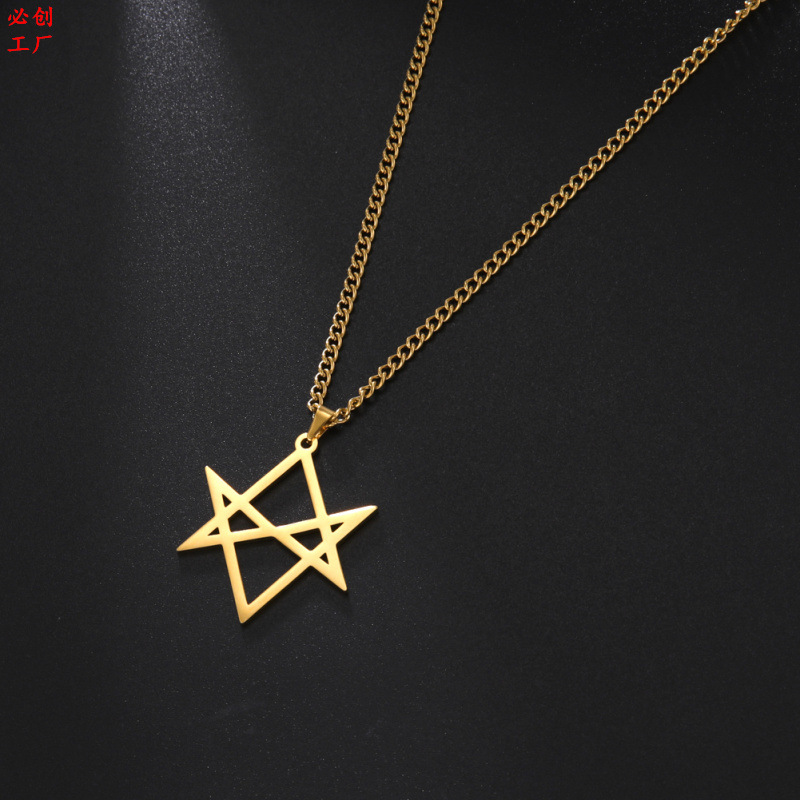 Simple Fashion Men's Pendant Necklace Stainless Steel Real Gold Electroplating Hollow Hexagram Long Necklace Jewelry