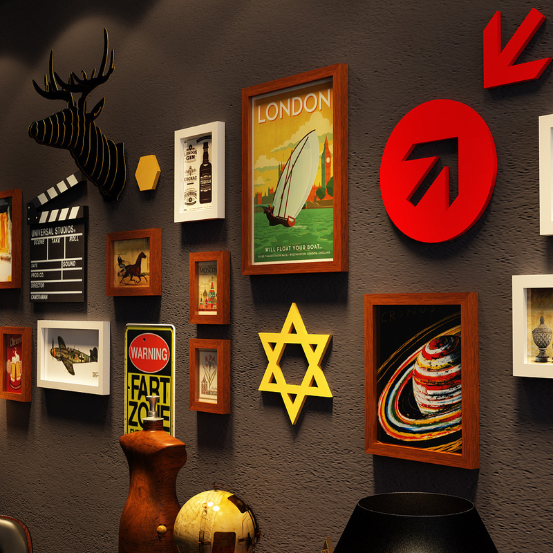 Polymer_2264 Industrial Wind Photo Wall Bar Combination Photo Frame snack bar Restaurant Decoration Can Change Photos