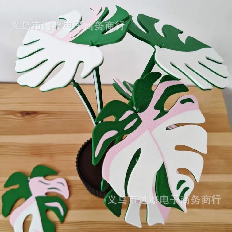 国境を越えた新しいモンステラ植物モンステラコースターシミュレーション緑の植物鉢植え屋内装飾植物プリント|undefined