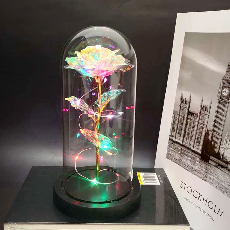 Lámpara de oro, flor de rosa, pantalla de vidrio, día de la madre, Navidad, día de San Valentín, regalo de cumpleaños, decoración de novia, simulación transfronteriza