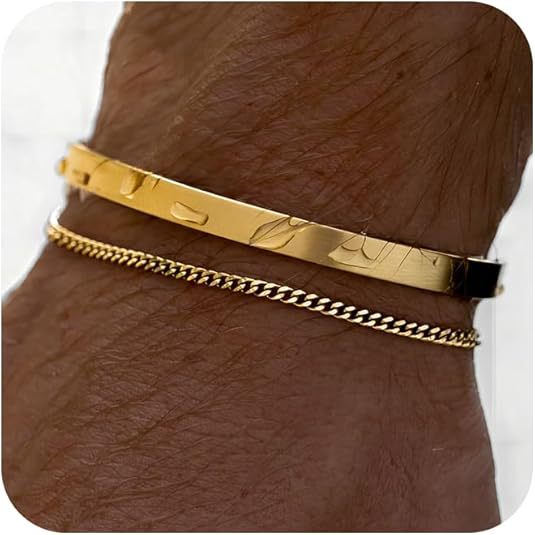 European and American Men's Double-Layer Stainless Steel Bracelet, Snake-Shaped Cuban Chain, Box-Style Chain, Fashionable and Simple C-Shaped Light Luxury Style