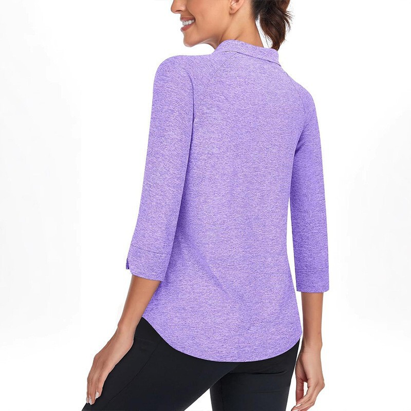 Women's Shirt Three-Quarter Sleeve Quarter Zipper Fitness Tennis Shirt Quick Drying Upf
