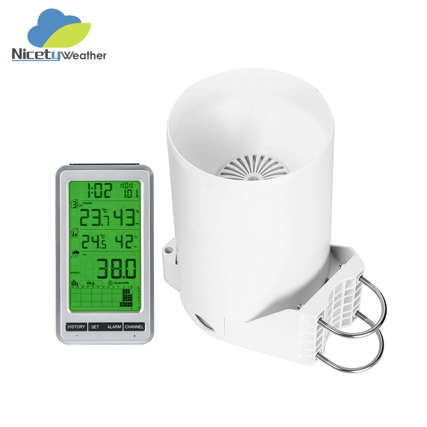 Беспроводной дождемер | 5inch крупнокалиберных + саморазгружающийся мониторинг температуры и влажности, многофункциональный ранний предупреждение для борьбы с наводнениями/сельским хозяйства