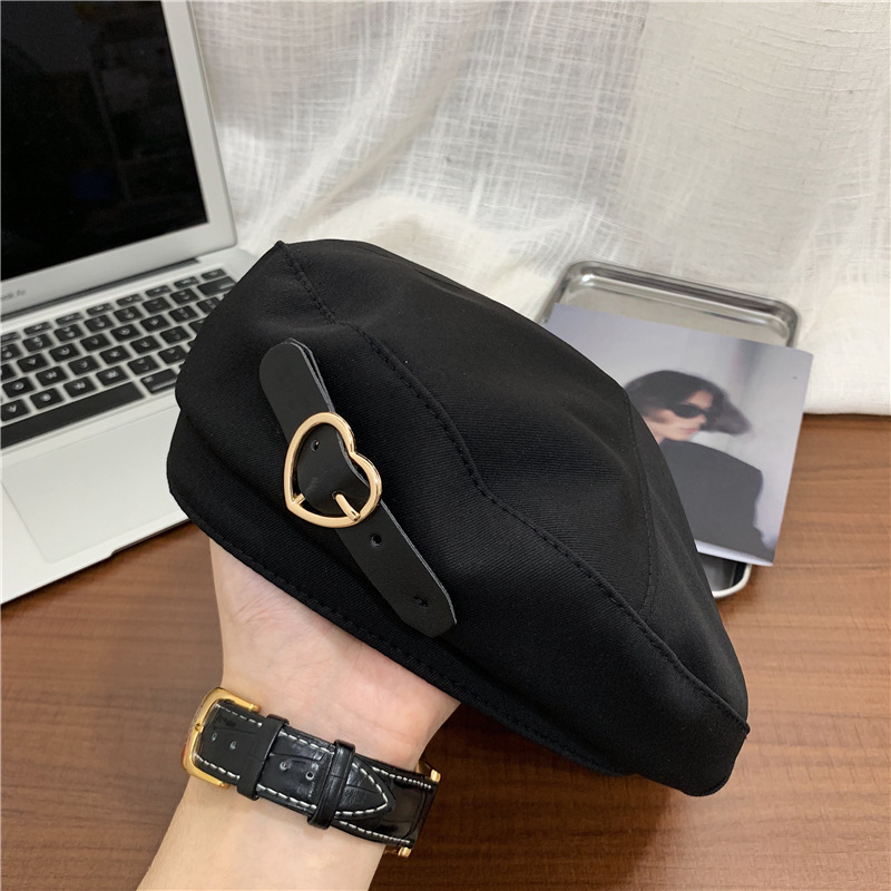 Snapped By Love ~ Black Sweet Metal Beret For Women, Summer Breathable Retro Elegant Temperament Painter Hat Trend_voghion.com