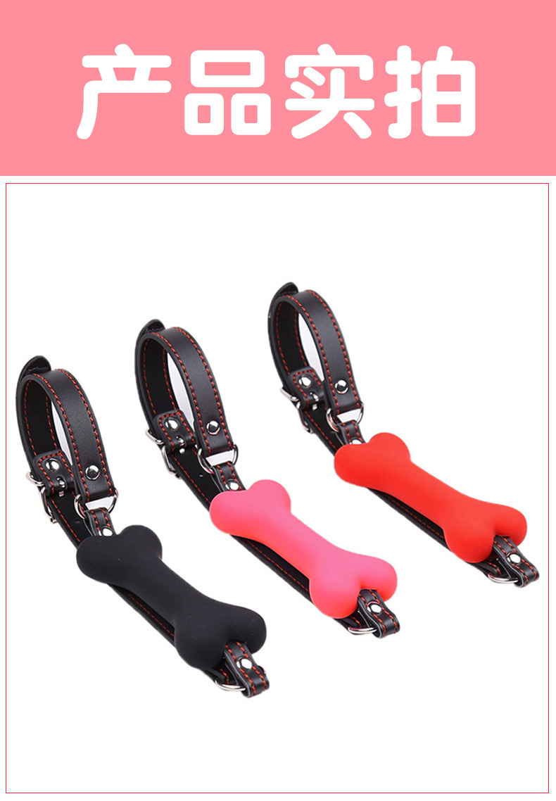 Silicone Dog Bone Mouth Gag for Couples Bondage Play, Soft TPE, Black — detail image 15