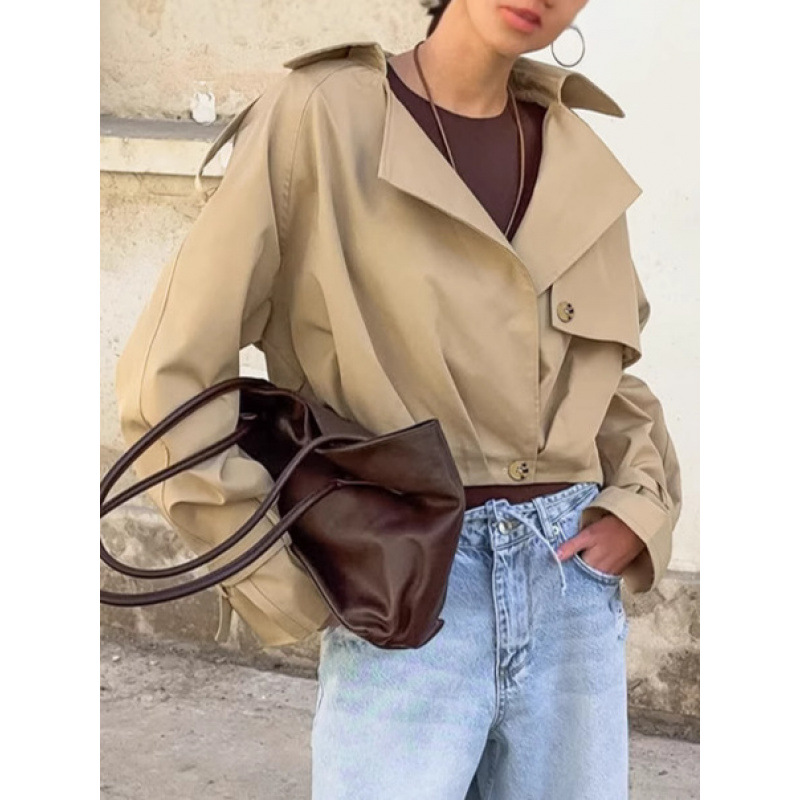 Leisure Workwear-Style Coat For Women, Featuring A Relaxed Short-Cut Design With A Suit Collar And Double-Breasted Jacke_ecoleips.com
