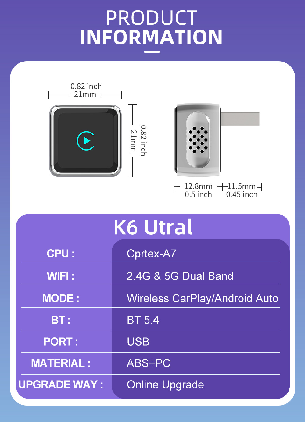 Cross-Border Carplay Box Suitable for Apple and Android, 2-in-1 Wired to Wireless Car Connectivity Smart Box