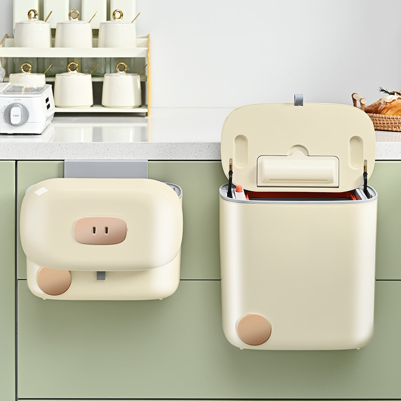 Upgraded Kitchen Trash Bin with Lid Wall-mounted Cabinet Door Toilet Hanging Sliding Small Trash Basket for Home Upgraded Kitchen Trash Bin with Lid Wall-mounted Cabinet Door Toilet Hanging Sliding Small Trash Basket for Home