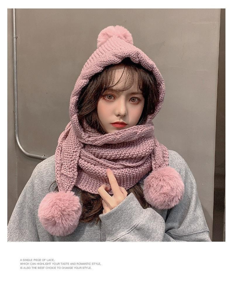 Sciarpa con cappuccio in maglia e protezione orecchie donna_voghion.com