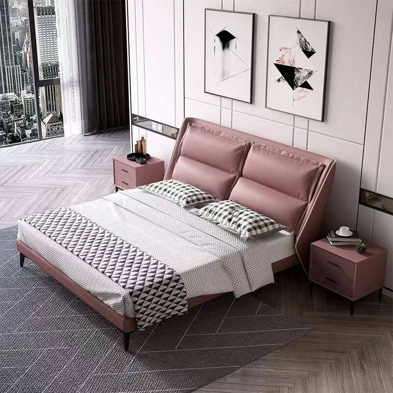 Exclusive store imported first-layer real leather bed master bedroom second bedroom soft covered bed modern simple high-end leather bed edge double bed Exclusive store imported first-layer real leather bed master bedroom second bedroom soft covered bed modern simple high-end leather bed edge double bed