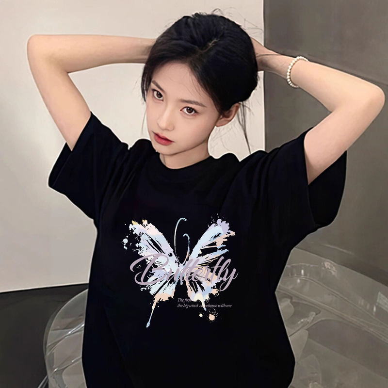 Black Trendy Women's Pure Cotton Short-Sleeve T-Shirt, 2025 New Summer Top, Stylish and Elegant Outfit for Tall Women Black Trendy Women's Pure Cotton Short-Sleeve T-Shirt, 2025 New Summer Top, Stylish and Elegant Outfit for Tall Women
