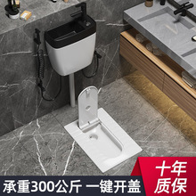 MEIYE带盖子蹲便器蹲坑式 厕所家用便池陶瓷冲水箱带洗手盆整套