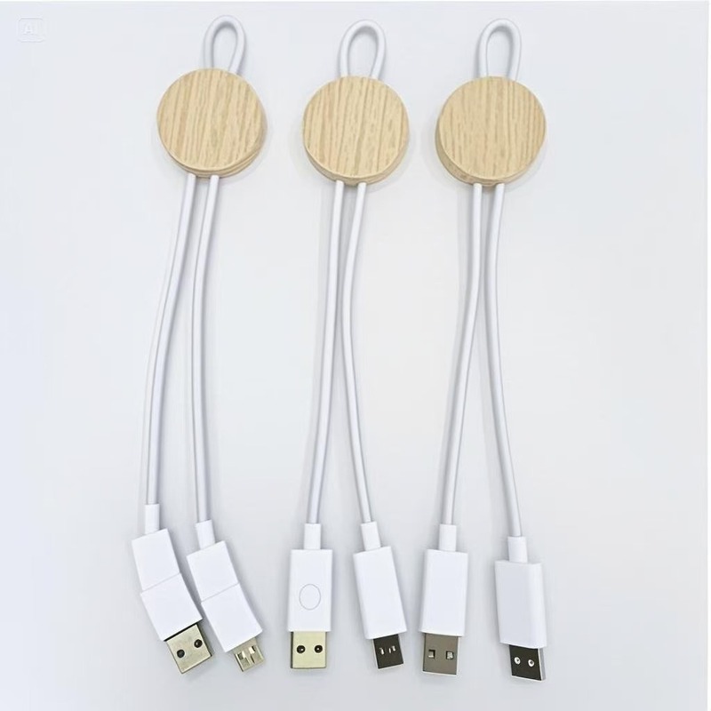 環境に優しい竹と木製の 2 対 2 充電ケーブル、Type-c データケーブルに適しています、Apple 15/1 に適したフォーインワン充電ケーブル|undefined