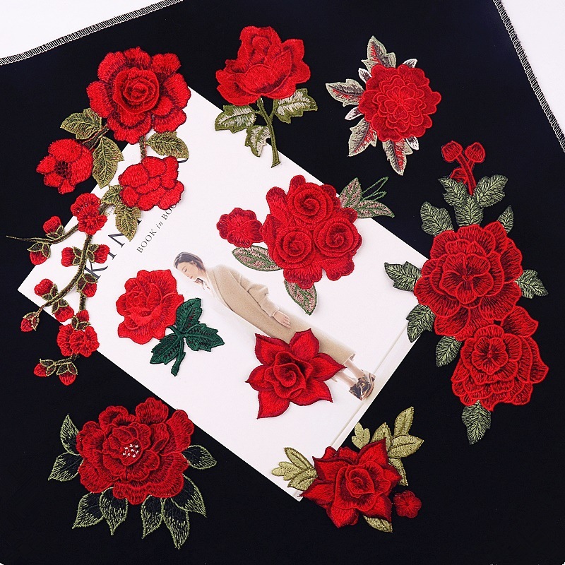 Large rose Flower Cloth sticker Patch Sticker clothes trousers cowboy fashion Decorative decals Water soluble Embroidery Patch