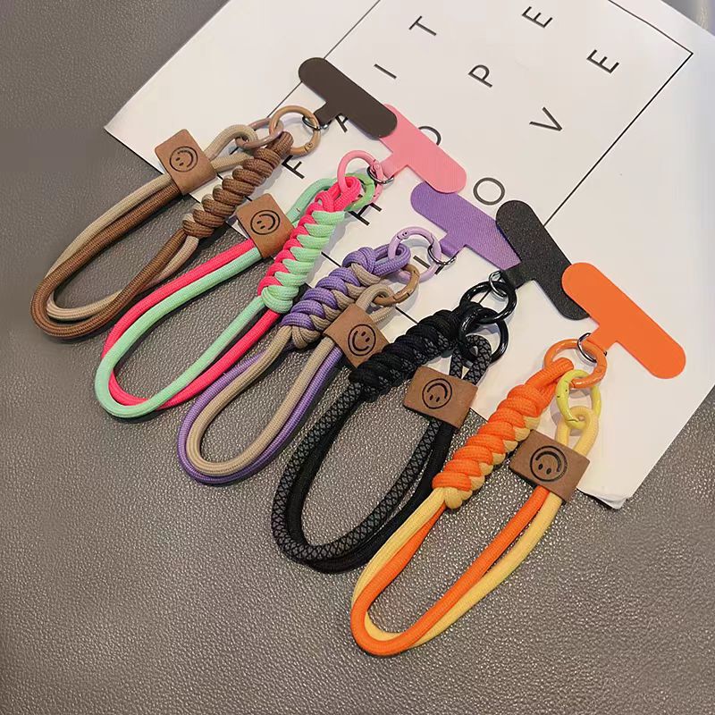 Ins-Style Woven Phone Lanyard with Color-Blocking Short Keychain, Cute Anti-Loss Portable Aluminum Alloy Ring