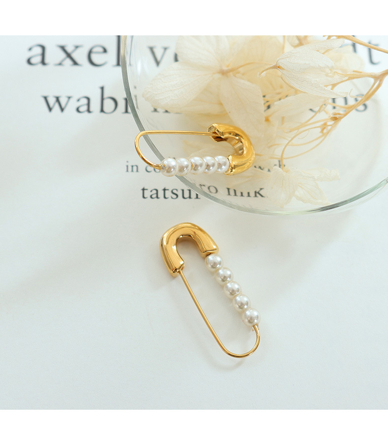 Fashion Geometric Titanium Steel Plating Artificial Pearls Earrings 1 Pair