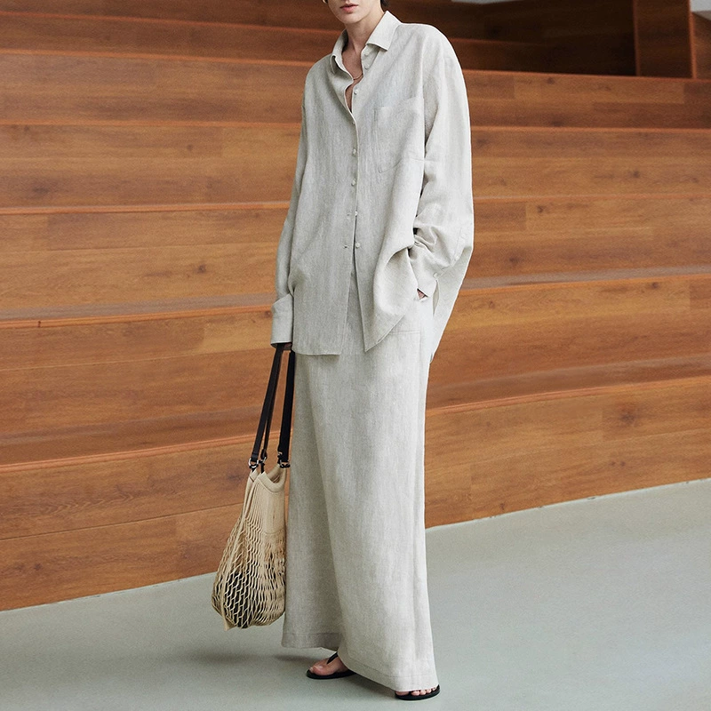 Лето 2025 г., легкая и клетчатая льняная рубашка в розовом стиле, свободная солнцезащитная рубашка для отпуска, свободный комплект из трех предметов