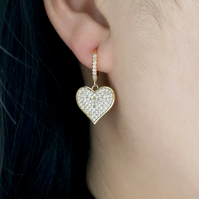 Серебряная игла, стильные серьги, сердце из циркония, аксессуар, образец серебро 925, японский и корейский стиль, корейский стиль, простой и элегантный дизайн, стиль лёгкого люкса