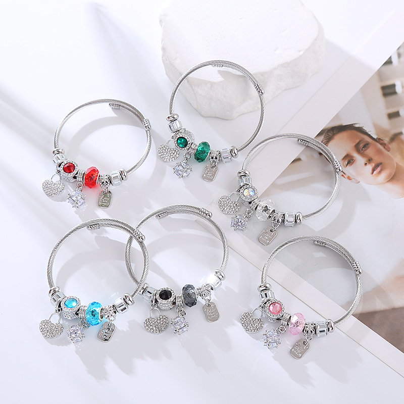European American Cross-border DIY Pandora-style Alloy Diamond-encrusted Heart Lock Bracelet, Fashionable, Unique,_voghion.com