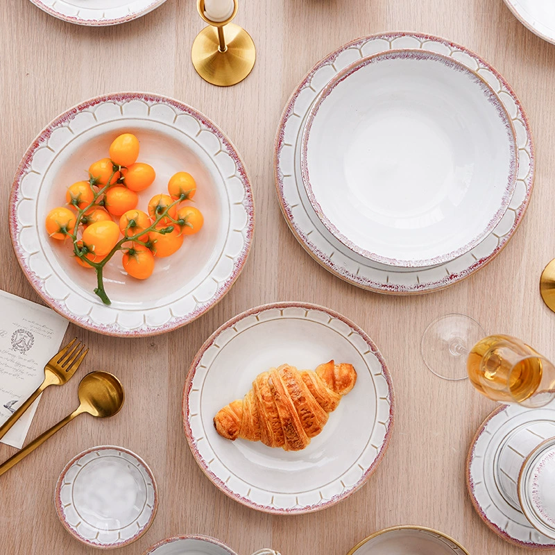 Серия Roman, керамическая посуда, обжига с изменением цвета при высокой температуре, набор тарелок и блюд, миски для риса и лапши, простые тарелки и пиалы