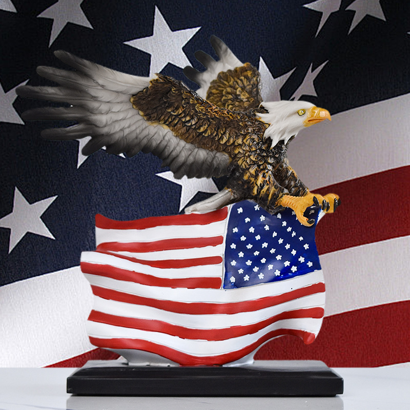 Cross-Border Flag-Flapping Eagle Resin Crafts Ornaments Independence Day Home Living Room Office Sculpture Decorations