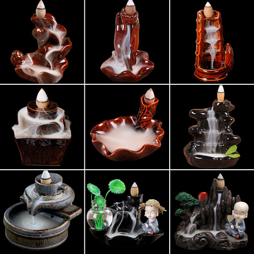 Backflow incense burner ceramic mountain water flow time and again stone mill small lotus incense burner resin large backflow aromatherapy burner