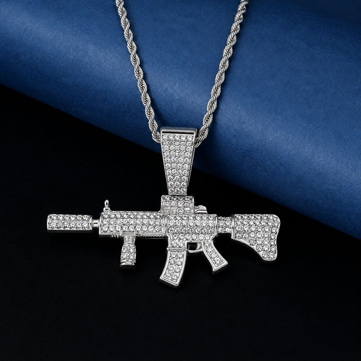 Explosiones transfronterizas europeas y estadounidenses hip hop full taladro colgante ametralladora personalidad masculina moda joyas de cadena cubana al por mayor