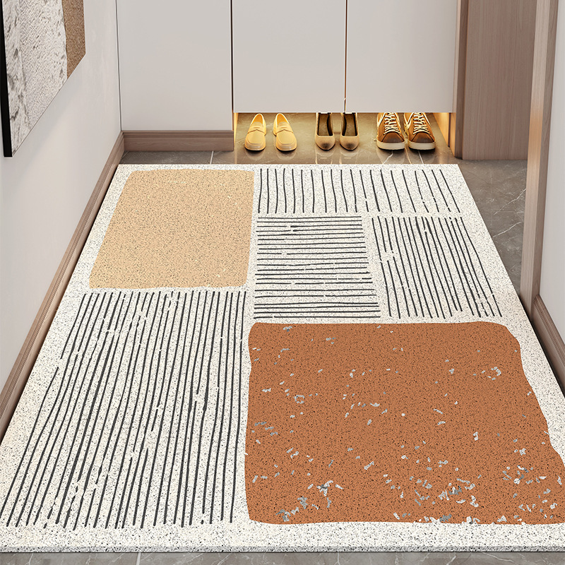 Estera de piso de anillo de seda simple de estilo japonés Líneas geométricas estera de piso de puerta de entrada antideslizante para el hogar estera de pie resistente a las manchas