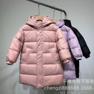 Children's down jacket Korean-style loose long thick warm hooded winter clothing mid-length girls boys white duck down