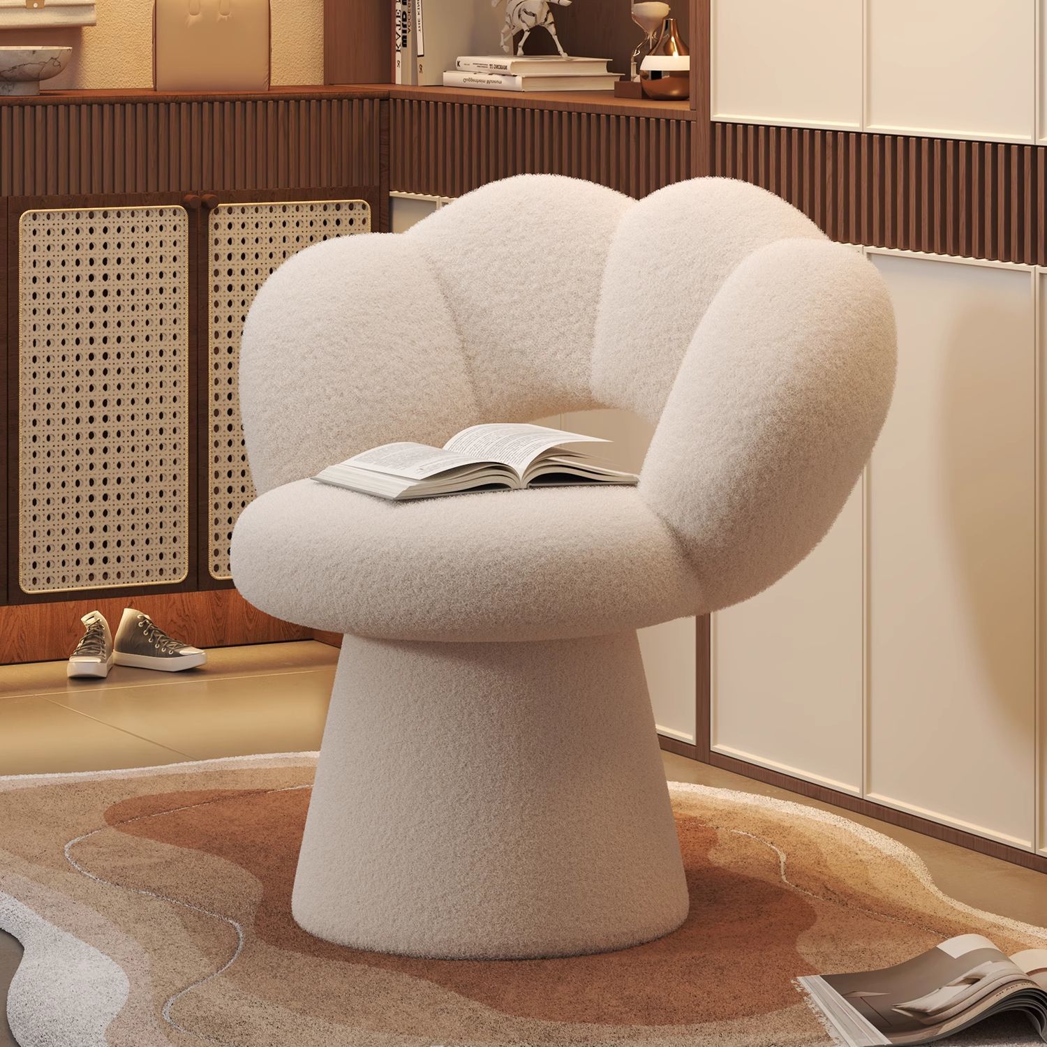 Cream-colored dressing stool, makeup chair for home living room, simple bedroom dressing table stool with backrest, rotating manicure chair