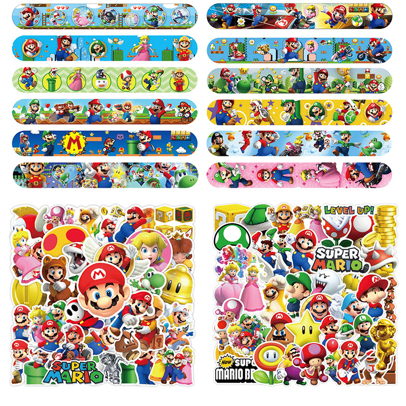 Mario Snap Ring + Sticker Mary Toy Decoración de fiesta infantil Sticker Snap Ring Combinación