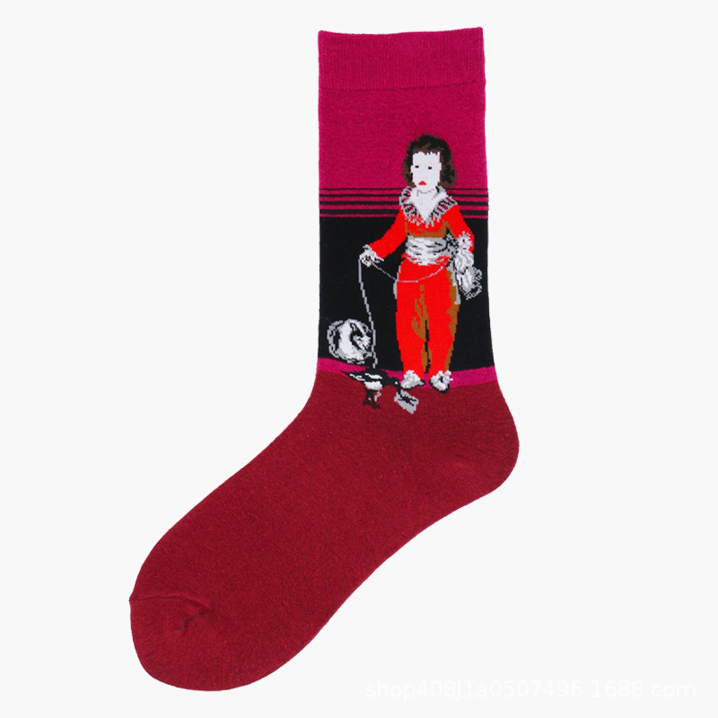 Calcetines de Comercio Exterior, Calcetines de Media Pantorrilla con Pintura al Óleo de Estilo Creativo Europeo y Americano, Calcetines Largos de Moda Transfronterizos, Calcetines de Algodón de Media Pantorrilla para Otoño e Invierno.