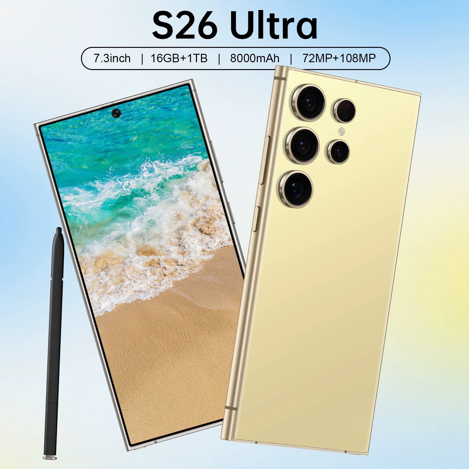 (Кросс-бордерная торговля), S26, смартфон, (Физика), Android 7.3, 7.3 дюйма, 4G