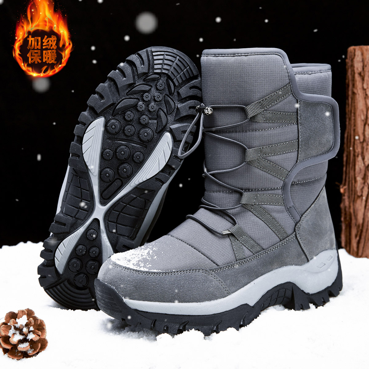 Botas de nieve gruesas del noreste, botas de algodón cálidas de velcro para hombres y mujeres, zapatos de algodón de invierno para parejas, zapatos de invierno de alta altura