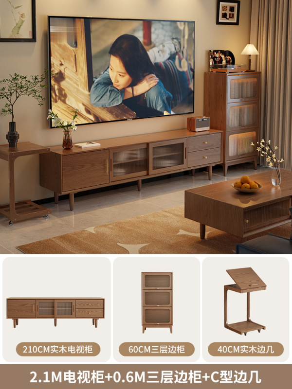 無垢材テレビキャビネット収納オールインワンリビングルームホームアンティークスタイルコーヒーテーブル組み合わせフロアキャビネットサイドキャビネット|undefined