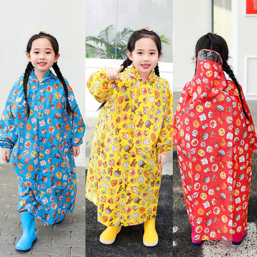 Sesame Bear children's raincoat and bag zipper one-piece long poncho enlarged version