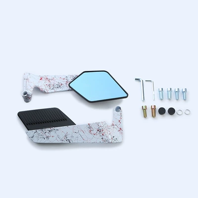 Motorcycle rearview mirror for Kawasaki Ducati Wide-View - artistic-pattern-black-mirror-case-white-blue-mirror