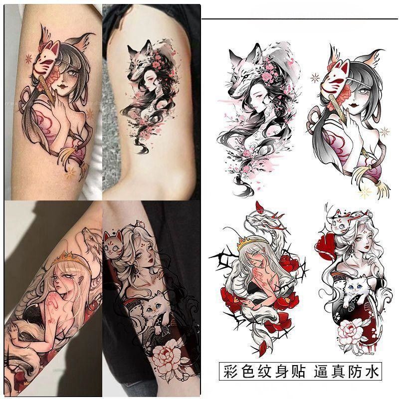 High-value Cartoon Geisha Color Tattoo Realistic Women's Arm Thigh Dark Trend Cute Beautiful