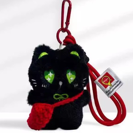 Super lindo pequeño gato negro tejido lindo cuerdas de mano de peluche hechas a mano muñeca llavero colgante bolsos colgantes de teléfonos móviles