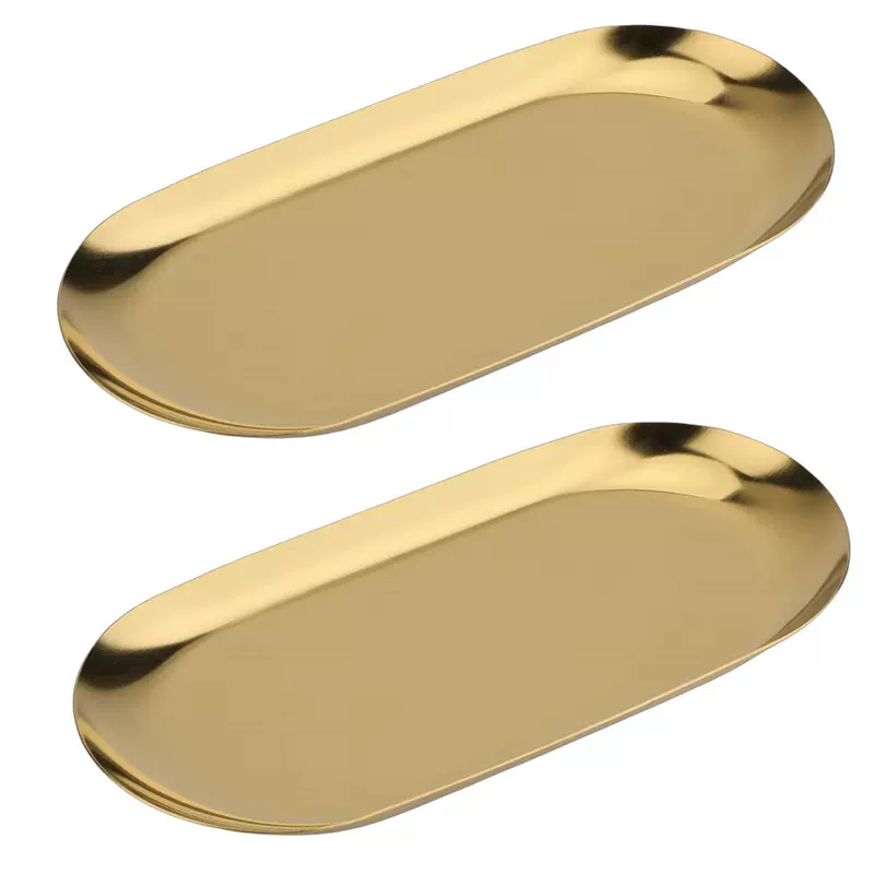 厂家直供ins高颜值不锈钢首饰盘化妆品金属盘子椭圆形托盘批发