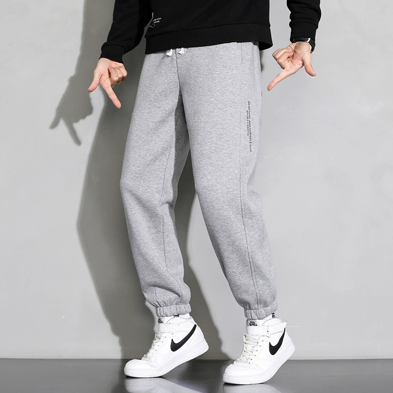 Зимние утепленные мужские спортивные штаны из чистого хлопка на флисовой подкладке Укороченные брюки Повседневные брюки для студентов-подростков Леггинсы Эластичные брюки