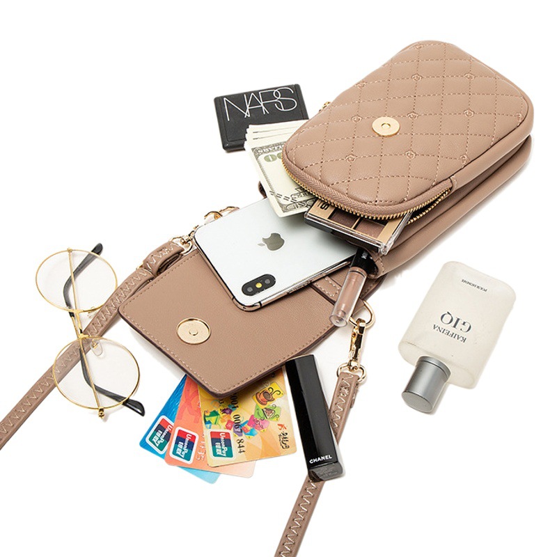 Fábrica al por mayor 2023 nuevo bolso del teléfono móvil japonés y coreano pu simple hebilla impresa vertical cuadrado hombro bolsa de mensajero de las mujeres