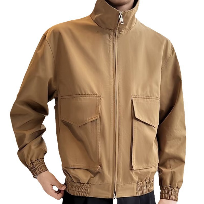 Stand up collar, cool jacket, men's spring and autumn style, assault jacket, light mature style, high-end work clothes_voghion.com